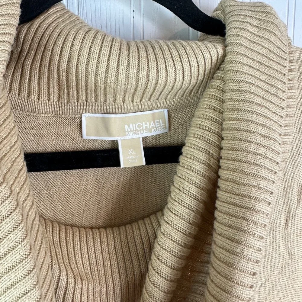 Michael Kors Tan Cowl Neck Fringe Sweater‎ Size XL